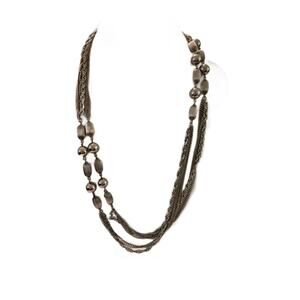 Vintage Long Triple Strand Rope Chain Necklace with Silver Bead Accents 50" L